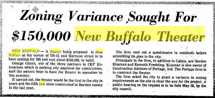 Buff-Lo Theatre - Apr 28 1973 Article On Theatre That Probably Was Not Built